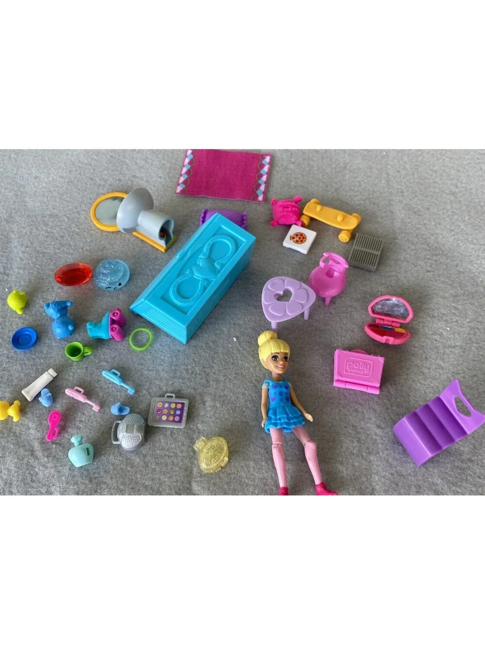Polly Pocket Lot 4” Blonde Barbie Accessories  Toothbrush Makeup Case Furniture